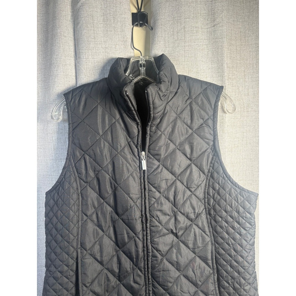 Jane Ashley Women Black Quilted Full Zip Mock Neck Puffer Vest Size Medium